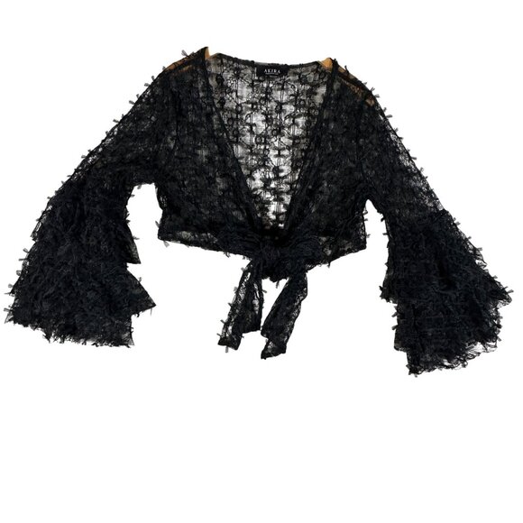 Akira Womens L Sheer Lace Black Cover Jacket Whimsigoth Victorian Boho Baddie - Picture 1 of 11
